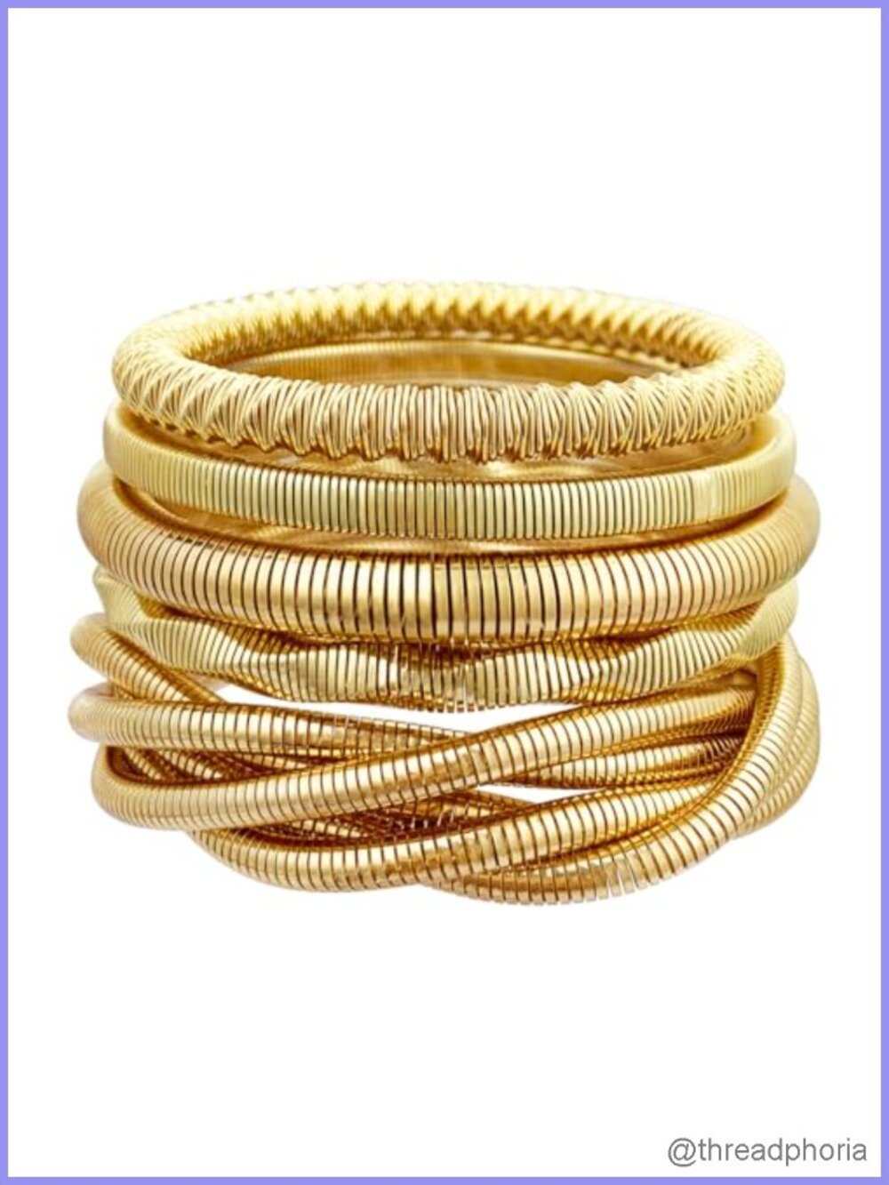5 Piece Chunky Stretch Bangle Set for Women - Gold Plated Alloy, Stackable